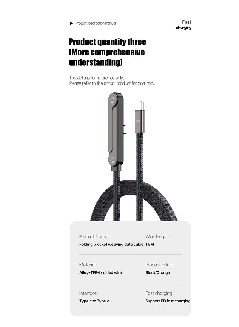 Ding Zap 240W Type-C to Type-C Fast Charging Cable 1.5m with Foldable Phone Stand, 90° Angled Design, Braided Data Cable Black - Image 2