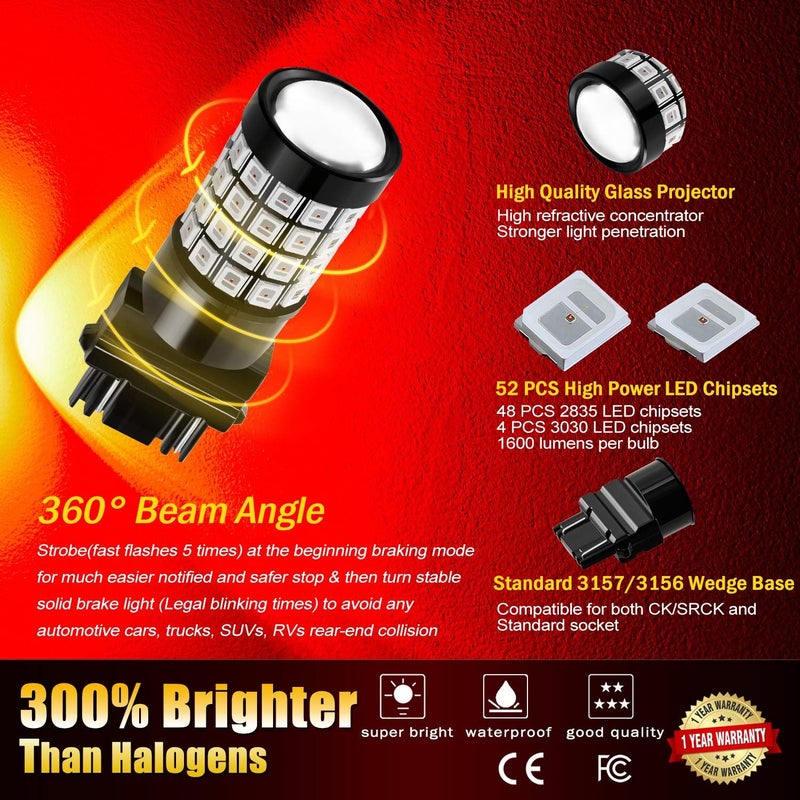 BRISHINE LED Flashing Brake Light Bulbs - Pack of 2 - Image 5