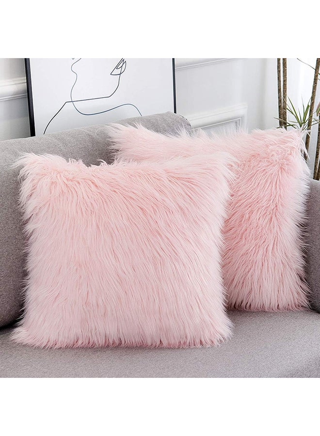 WLNUI Set of 2 Pink Christmas Decorative Fluffy Pillow Covers New Luxury Series Merino Style Blush Faux Fur Throw Pillow Covers Fuzzy Cushion Case for Sofa Bedroom Living Room Home Decor 18x18 Inch