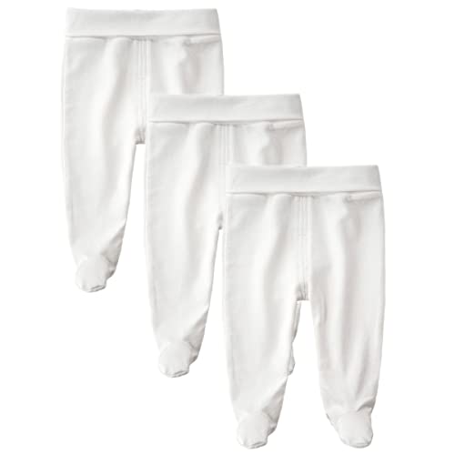 Teach Leanbh Infant Baby 3 Pack Footed Pants Cotton High Waist Casual Leggings (6 Months, White/3) - Image 1