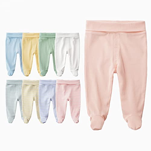 Teach Leanbh Infant Baby 3 Pack Footed Pants Cotton High Waist Casual Leggings (6 Months, White/3) - Image 5