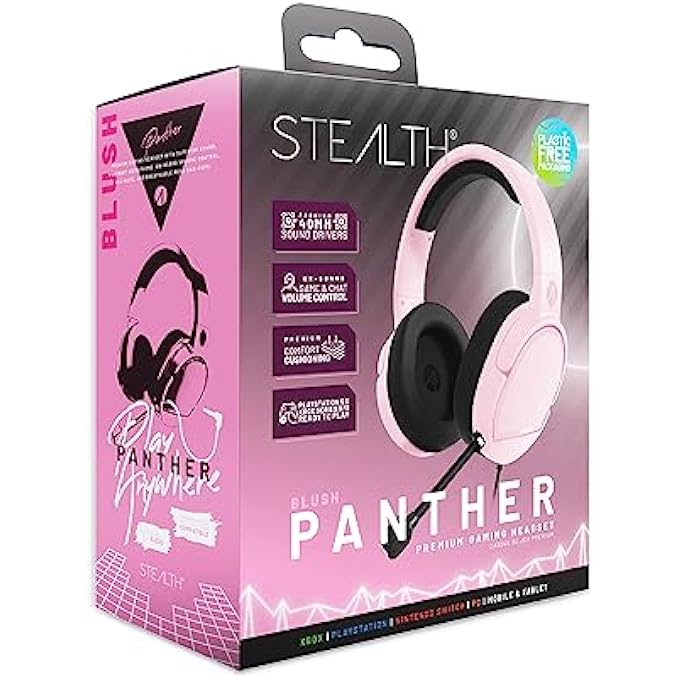 Stealth PANTHER BLUSH - OVER EAR GAMING HEADSET PS4/PS5, XBOX, SWITCH, PC WITH FLEXIBLE MIC, 3.5MM JACK, 1.5M CABLE, LIGHTWEIGHT, COMFORTABLE AND DURABLE - Image 1