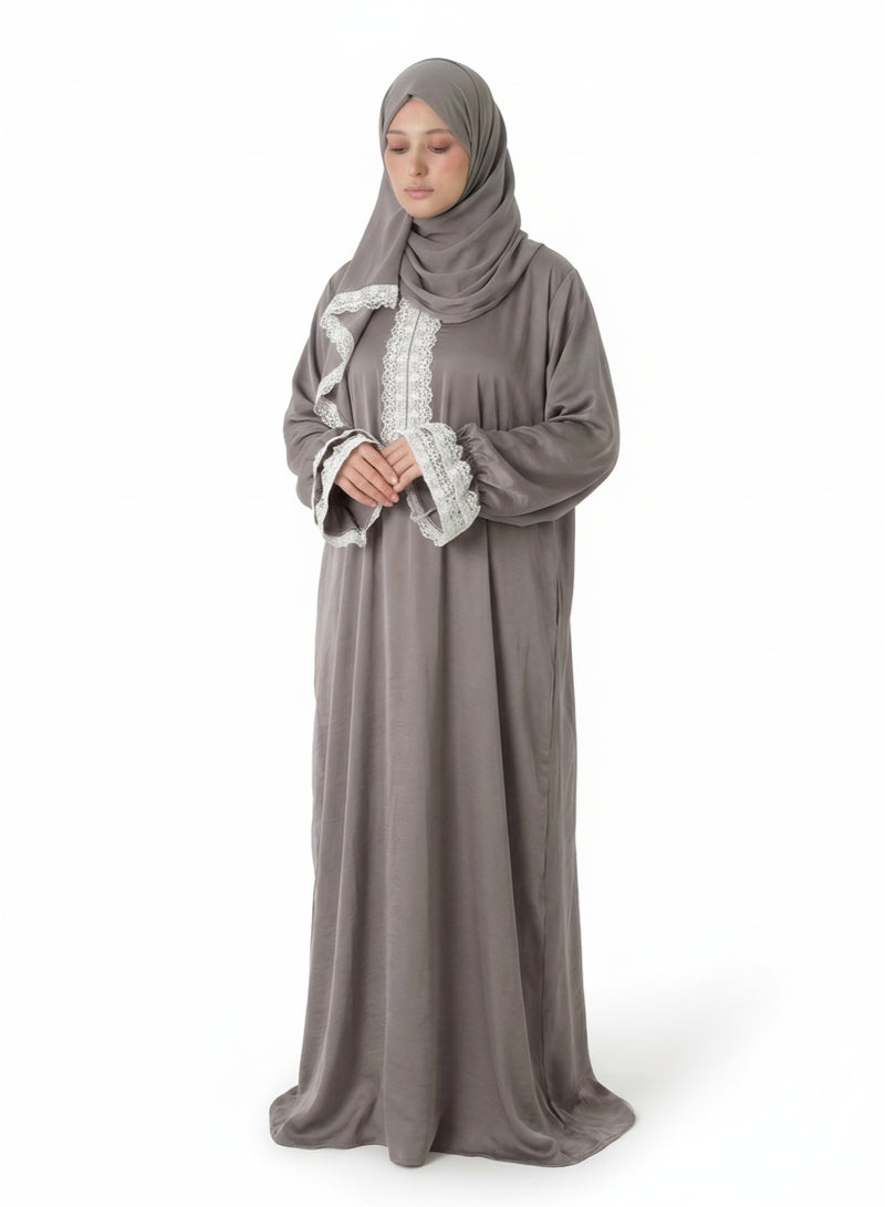 KESSAA Larin Women’s Premium Prayer Isdal – Luxury Silk-Cotton Full-Coverage Salah Dress with Integrated Head Scarf | Lightweight, Breathable, Modest Wear for Home, Travel & Mosque – Peach - Image 1