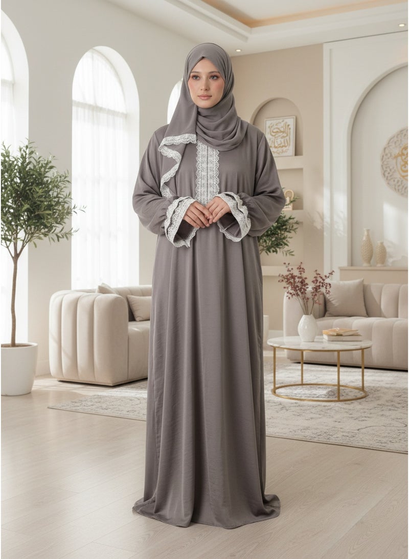 KESSAA Larin Women’s Premium Prayer Isdal – Luxury Silk-Cotton Full-Coverage Salah Dress with Integrated Head Scarf | Lightweight, Breathable, Modest Wear for Home, Travel & Mosque – Peach - Image 2