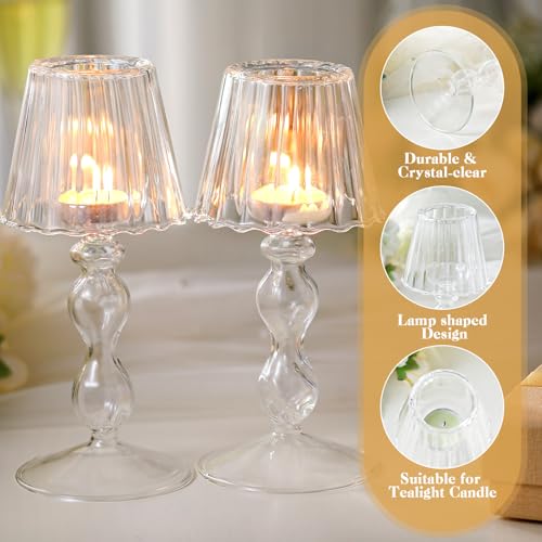 Jingmore 2 Pcs Crystal Candle Holders Lamp Shaped Crystal Tealight Candle Holders Table Centerpiece for Home Wedding Engagement Birthday Party Events Dining Table Decoration(Clear) - Image 3