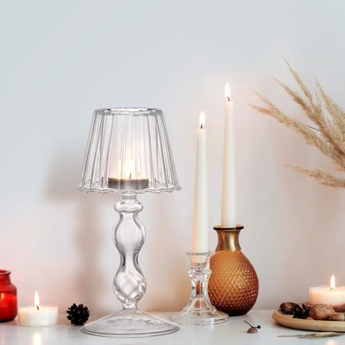 Jingmore 2 Pcs Crystal Candle Holders Lamp Shaped Crystal Tealight Candle Holders Table Centerpiece for Home Wedding Engagement Birthday Party Events Dining Table Decoration(Clear) - Image 5