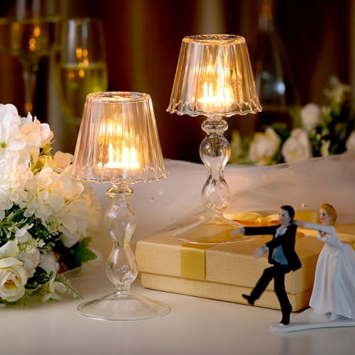 Jingmore 2 Pcs Crystal Candle Holders Lamp Shaped Crystal Tealight Candle Holders Table Centerpiece for Home Wedding Engagement Birthday Party Events Dining Table Decoration(Clear) - Image 4