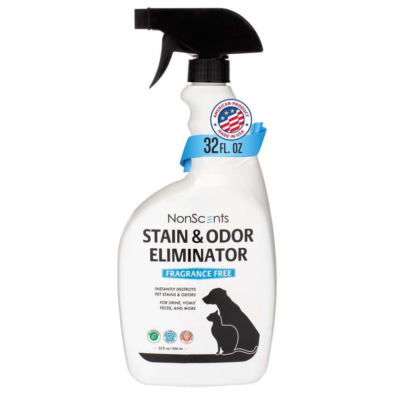 NonScents Stain Odor Eliminator Spray for Strong Odor 32 oz Pet Odor Eliminator for Home Carpet Stain Remover for Cats and Dog Pee Cat Urine Destroyer Carpet Cleaner Spray