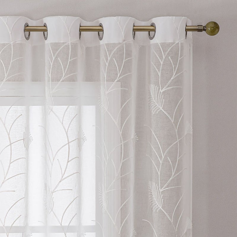 2pcs White Sheer Leaf Pattern Light Filtering Privacy Curtains 140x245cm - Image 3