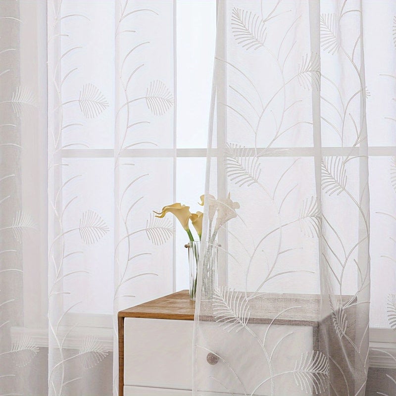 2pcs White Sheer Leaf Pattern Light Filtering Privacy Curtains 140x245cm - Image 4