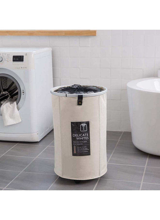 DANUBE HOME - Oliver Round Laundry Hamper Clothes Sorter, Laundry Basket with Wheels, Waterproof Collapsible Laundry Organizer Off White L39XW59XH39Cm - Image 1