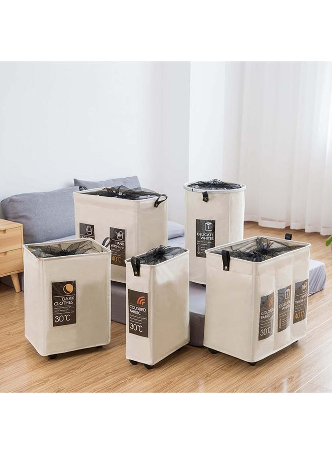 DANUBE HOME - Oliver Round Laundry Hamper Clothes Sorter, Laundry Basket with Wheels, Waterproof Collapsible Laundry Organizer Off White L39XW59XH39Cm - Image 1