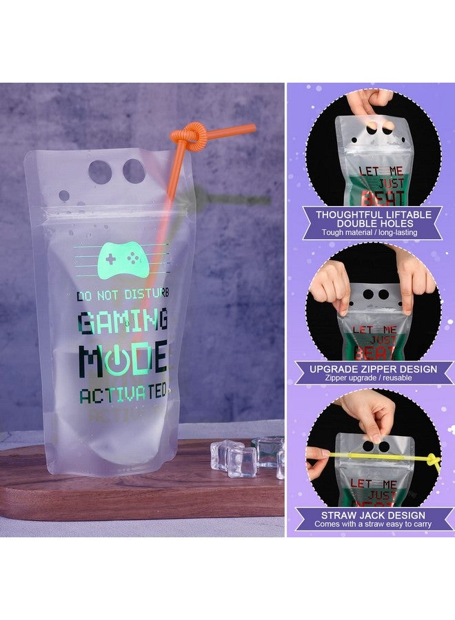 Suclain Video Game Party Favors Drink Pouch Cups With Straws Plastic Drink Pouches Clear Zipper Bags Reusable Drink Pouches For Birthday Party Decor Gamer Party Favors Gift (Red/Blue/Green/Orange, 24 Pcs)  - Image 4
