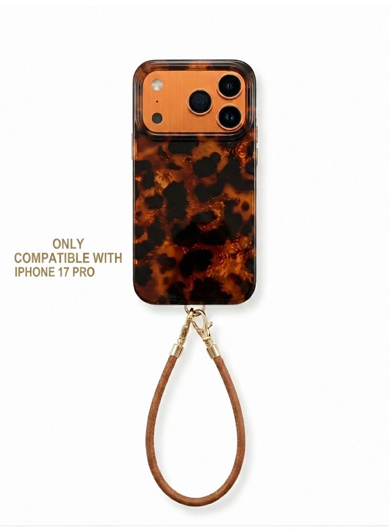 Aura Style Retro Glossy Leopard Case for iPhone 17 Pro with Lanyard, Women's Luxury Color Block Cover, Brown - Image 2
