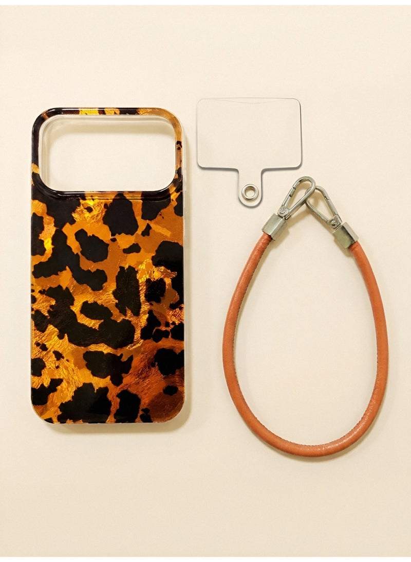 Aura Style Retro Glossy Leopard Case for iPhone 17 Pro with Lanyard, Women's Luxury Color Block Cover, Brown - Image 5