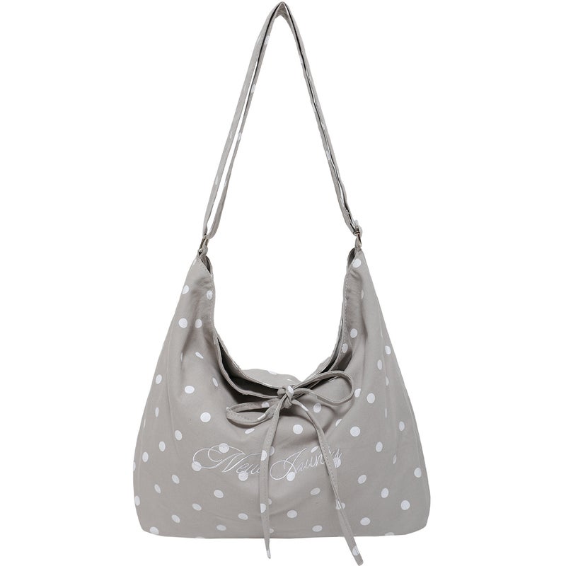 Leopard Print Canvas Bag Large Capacity Crossbody Bag Korean Niche Bow Bag Red Polka Dot Shoulder Tote Bag - Image 1