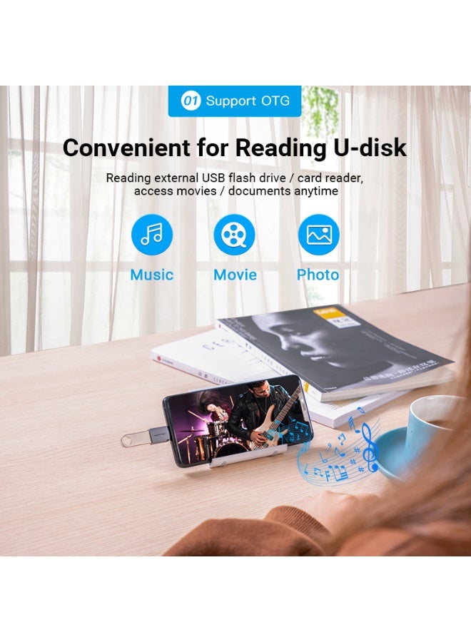 VENTION USB-C Male to USB 3.0 Female OTG Adapter Gray Aluminum Alloy Type Pack of 2 Model # CDQH0-2 - Image 3