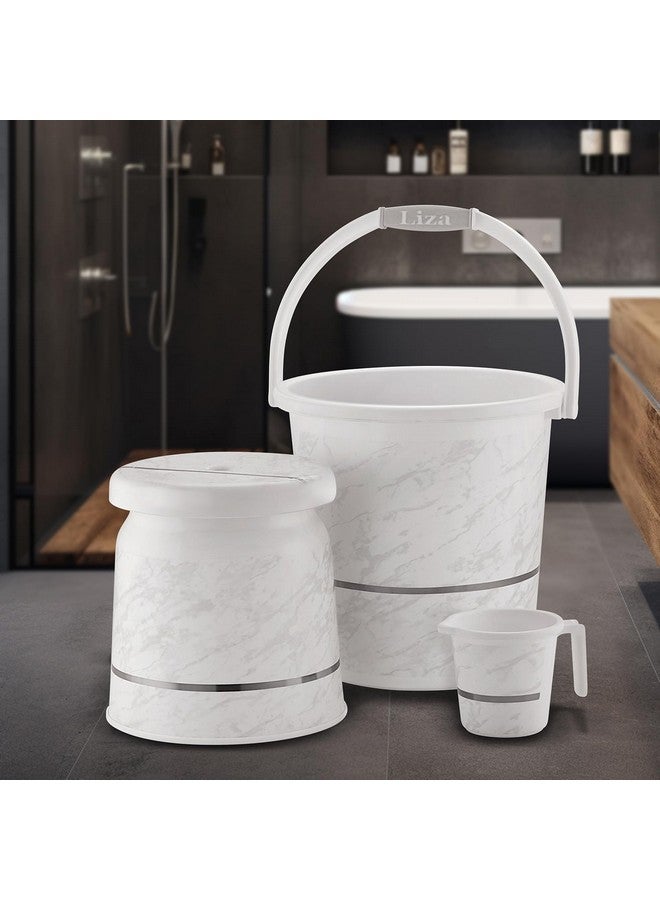 Liza Liza 3 pcs Bathroom Accessories Set Plastic Bath Set Bathroom Bucket 20Ltr, Mug and Stool 3 Piece Combo Set for Home, Kitchen & Bathroom (White) - Image 4