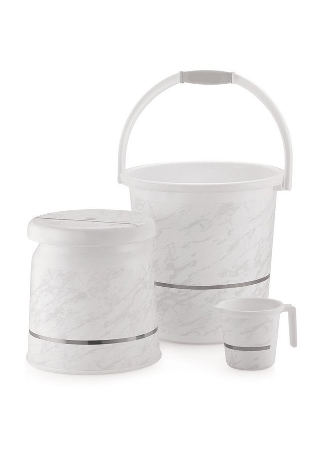 Liza Liza 3 pcs Bathroom Accessories Set Plastic Bath Set Bathroom Bucket 20Ltr, Mug and Stool 3 Piece Combo Set for Home, Kitchen & Bathroom (White) - Image 1