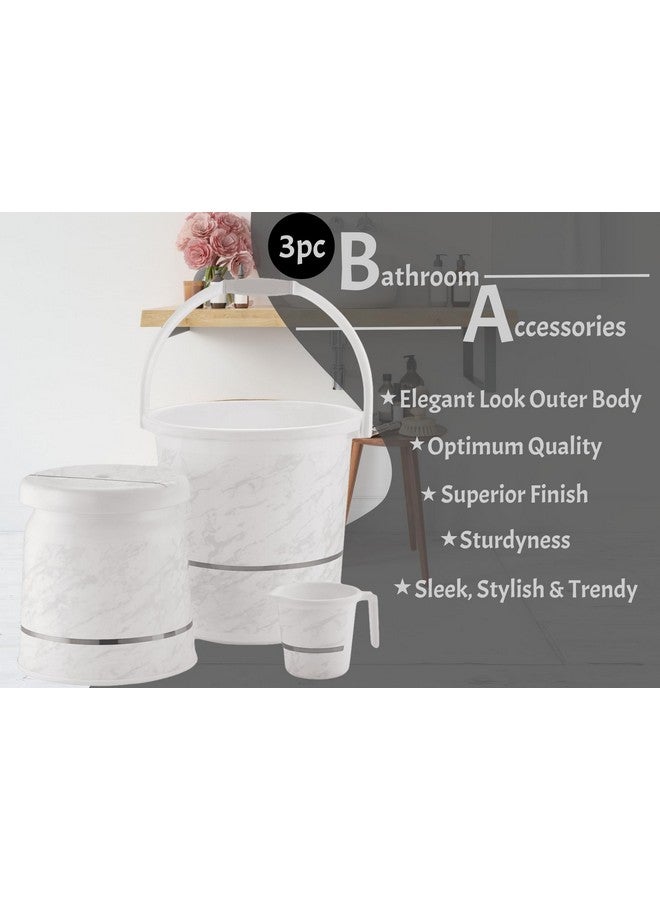 Liza Liza 3 pcs Bathroom Accessories Set Plastic Bath Set Bathroom Bucket 20Ltr, Mug and Stool 3 Piece Combo Set for Home, Kitchen & Bathroom (White) - Image 3