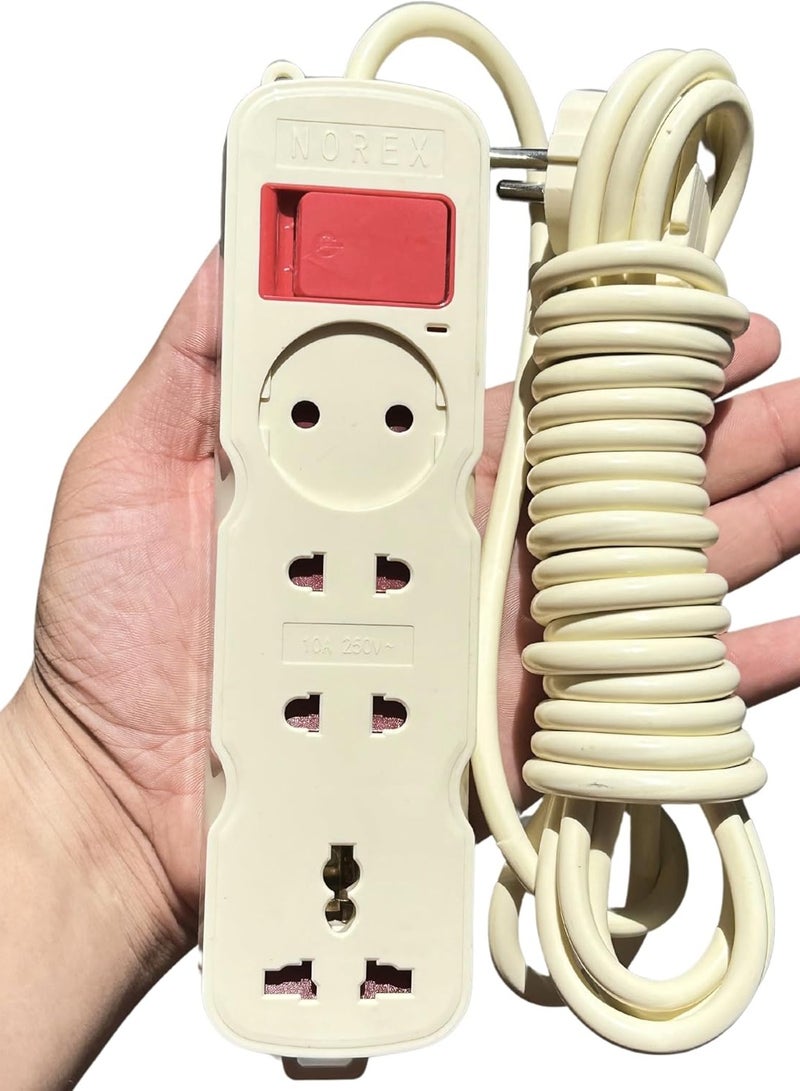 مشترك كهرباء بـ 4 منافذ (فيشة شوكو واحدة وفيشة شاملة واحدة و2 فيشة)، 10 امبير، كابل 4 متر - Image 1