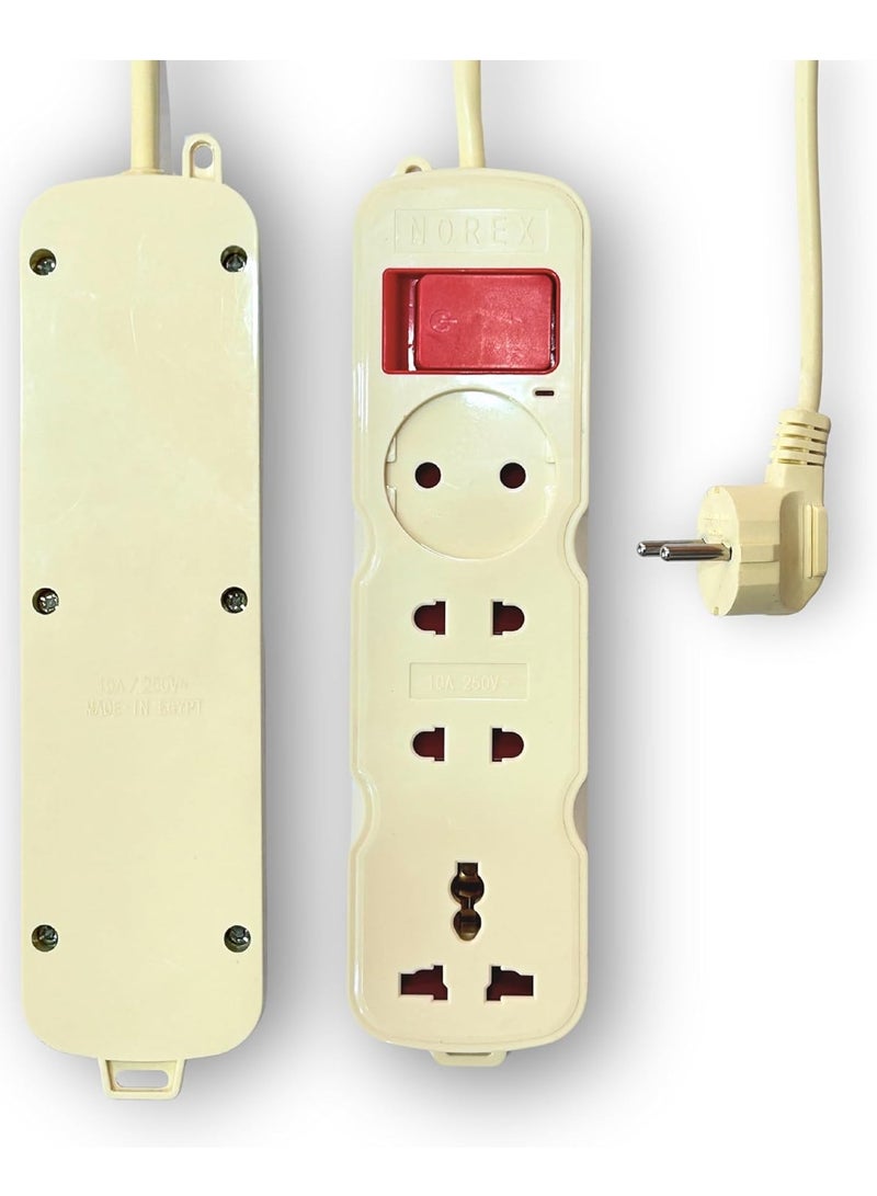 مشترك كهرباء بـ 4 منافذ (فيشة شوكو واحدة وفيشة شاملة واحدة و2 فيشة)، 10 امبير، كابل 4 متر - Image 2