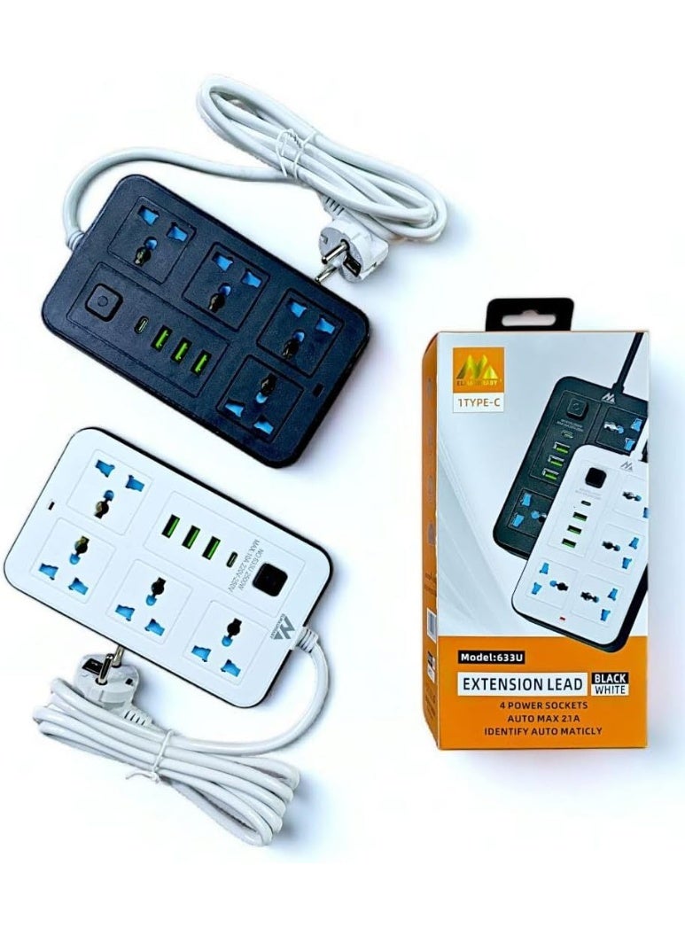 مشترك كهربائي ذكي (Extension Lead) بـ 4 مخارج ومنفذ Type-C - موديل 633U - Image 1