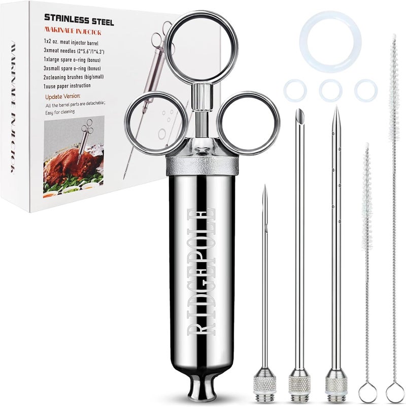 RIDGEPOLE Meat Injector, Marinade Injector with 3 Marinade Needles,Seasoning Injector, Turkey Injector Syringe，2-OZ Large Capacity, All Stainless Steel 2024 UPDATE - Image 1