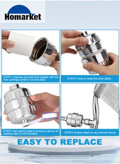 HomarKet 15 Stage Shower Filter Universal Replacement Cartridge Hard Water Purifier Removes Chlorine, Heavy Metals, Iron, Other Sediments, Water Softener with High Output, Skin and Hair Healthy  - Image 2
