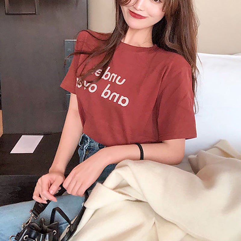 Short-Sleeved T-Shirt for Women Summer New Korean Style Round Neck Loose Letter Print Student Tops T-Shirt Ins Women's Clothing Wholesale - Image 4
