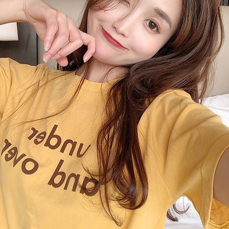 Short-Sleeved T-Shirt for Women Summer New Korean Style Round Neck Loose Letter Print Student Tops T-Shirt Ins Women's Clothing Wholesale - Image 1