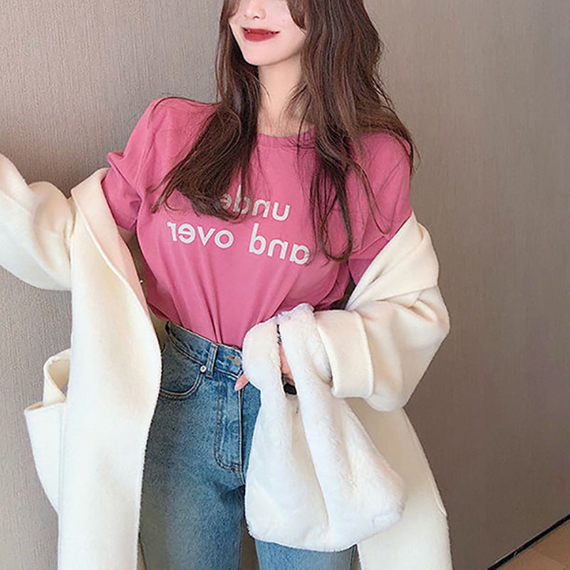 Short-Sleeved T-Shirt for Women Summer New Korean Style Round Neck Loose Letter Print Student Tops T-Shirt Ins Women's Clothing Wholesale - Image 2