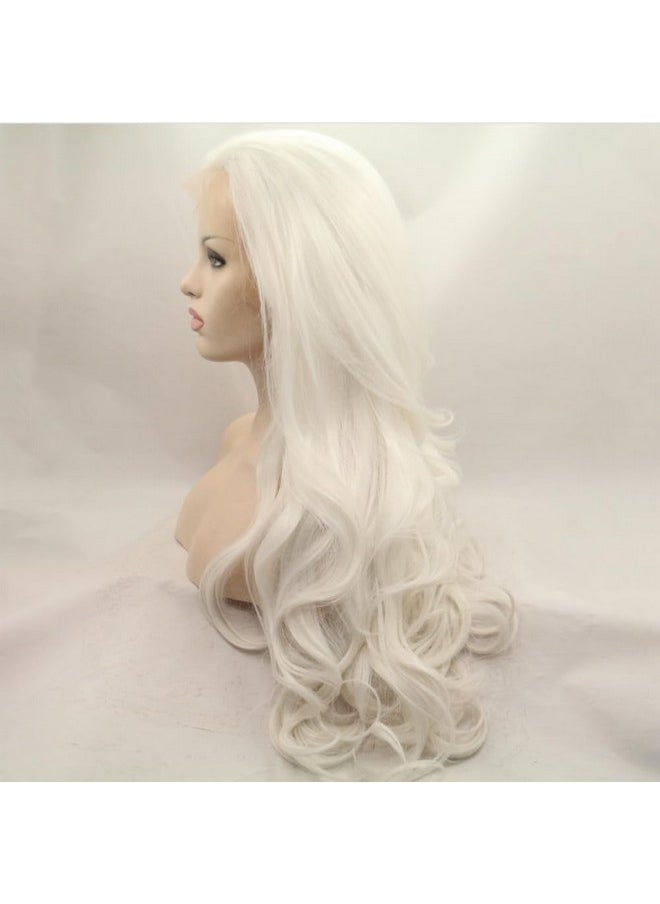 Xiweiya 60 Platinum Blonde Wavy Lace Front Wig Long Natural Wave White Blonde Synthetic Lace Front Wig Silver Blonde Wig Heat Resistant Fiber Wig For Woman 24Inch  - Image 3