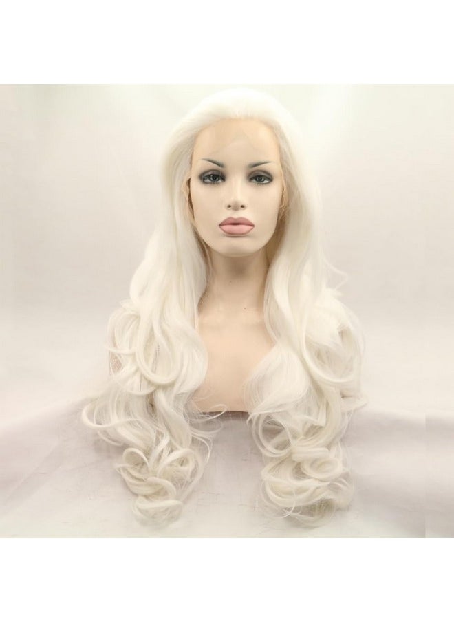 Xiweiya 60 Platinum Blonde Wavy Lace Front Wig Long Natural Wave White Blonde Synthetic Lace Front Wig Silver Blonde Wig Heat Resistant Fiber Wig For Woman 24Inch  - Image 2