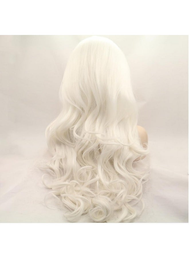Xiweiya 60 Platinum Blonde Wavy Lace Front Wig Long Natural Wave White Blonde Synthetic Lace Front Wig Silver Blonde Wig Heat Resistant Fiber Wig For Woman 24Inch  - Image 4