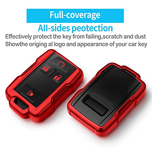 Tukellen for Chevrolet Key Fob Cover Soft TPU Full Protection Key Shell Key Case Compatible with Chevrolet Chevy Silverado Suburban Tahoe Colorado GMC Sierra Yukon Canyon 4 Buttons (Red) - Image 3