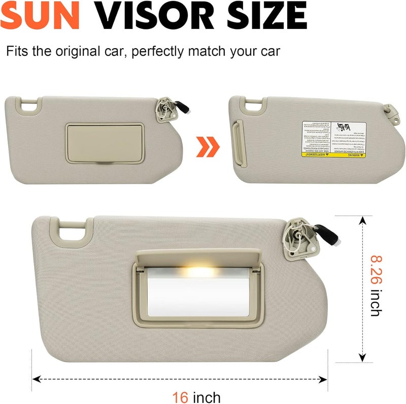 ILONPA Beige Passenger Right Side Sun Visor Replacement Compatible with Nissan Pathfinder 2013-2018, Infiniti QX60 2014-2017, Infiniti JX35 2013 Replace 96400-9PB0A Liquid tight joint - Image 2