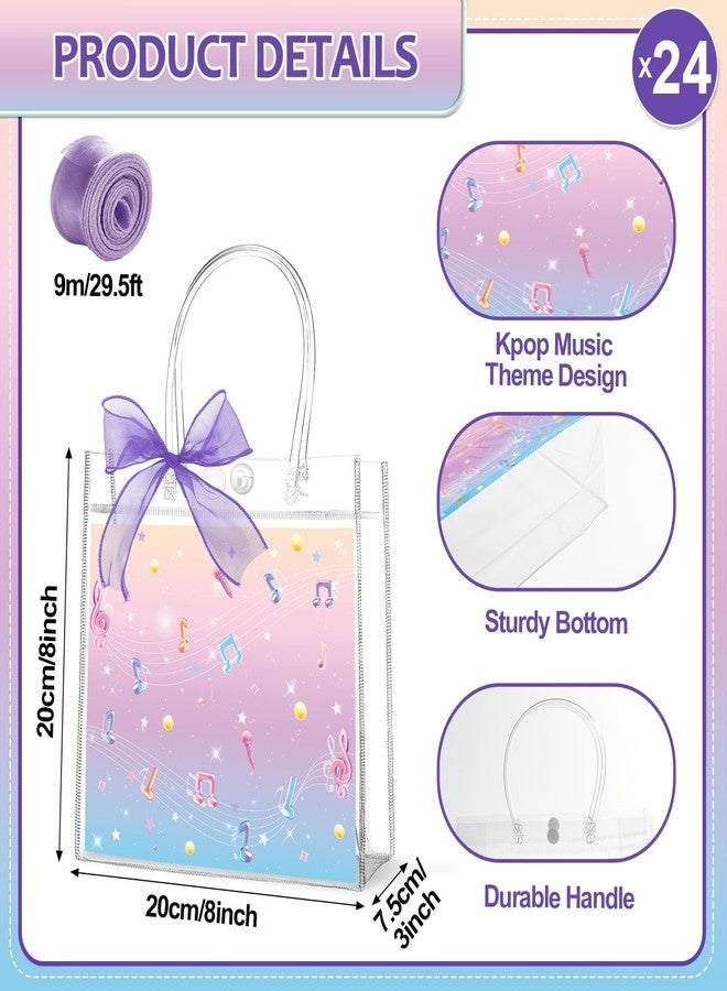 Lonfliness 24Pcs Kpop Themed Birthday Party PVC Gift Bags With Ribbon Pink Purple Music Theme Goodie Treat Candy Bags With Handles Kpop Singer Present Tote Bag for Girls Baby Shower Wedding Decor Supplies - Image 2