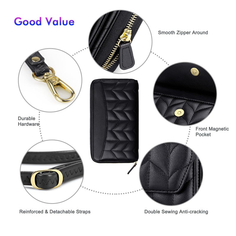 nuoku Womens RFID Wallet Purse Wristlet Crossbody Clutch with Zip Around 2 Strap - Image 5