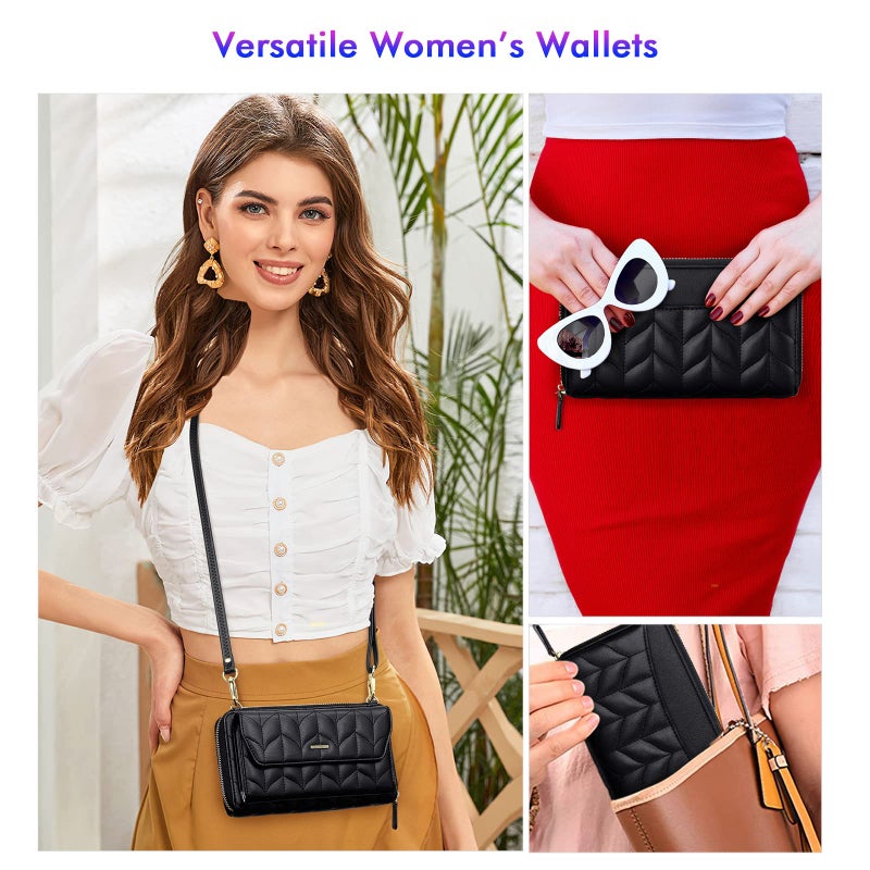 nuoku Womens RFID Wallet Purse Wristlet Crossbody Clutch with Zip Around 2 Strap - Image 2