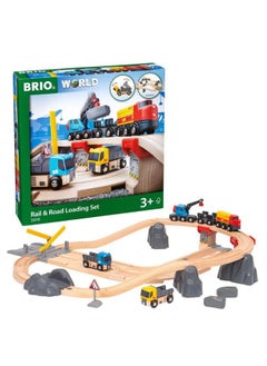 Brio World 33210 - Rail & Road Loading Set - 32 Piece Wooden Train Set | Ideal For Kids Aged 3+ | With Special Crane Car & Flatbed Idea  - Image 1