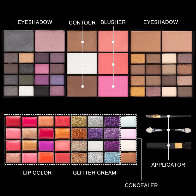 UDUOLER All In One Makeup Gift Kit - Ultimate Color Combination - 36 Eyeshadow, 28 Lip Gloss, 3 Blusher, 4 Concealer, 3 Contour Powder, 3 Brushes, 1 Mirror, 74 Colors Palette Set - Image 2