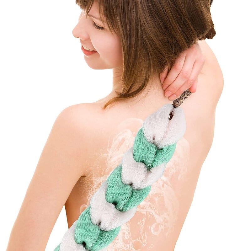 SUNBIRD Long Body Scrub Stretch Stretch Back Sponge with Rope Braided Loofah for Men and Women Pack 3 - Image 1