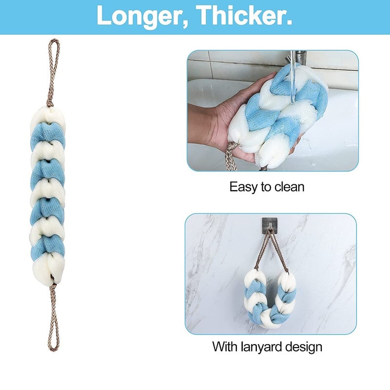 SUNBIRD Long Body Scrub Stretch Stretch Back Sponge with Rope Braided Loofah for Men and Women Pack 3 - Image 4