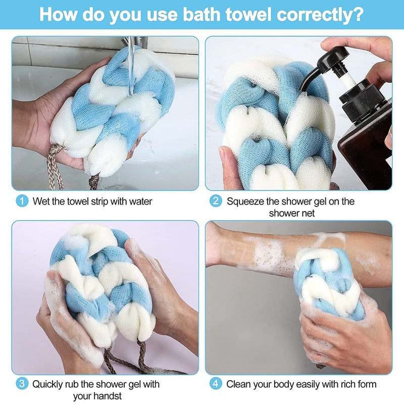SUNBIRD Long Body Scrub Stretch Stretch Back Sponge with Rope Braided Loofah for Men and Women Pack 3 - Image 3