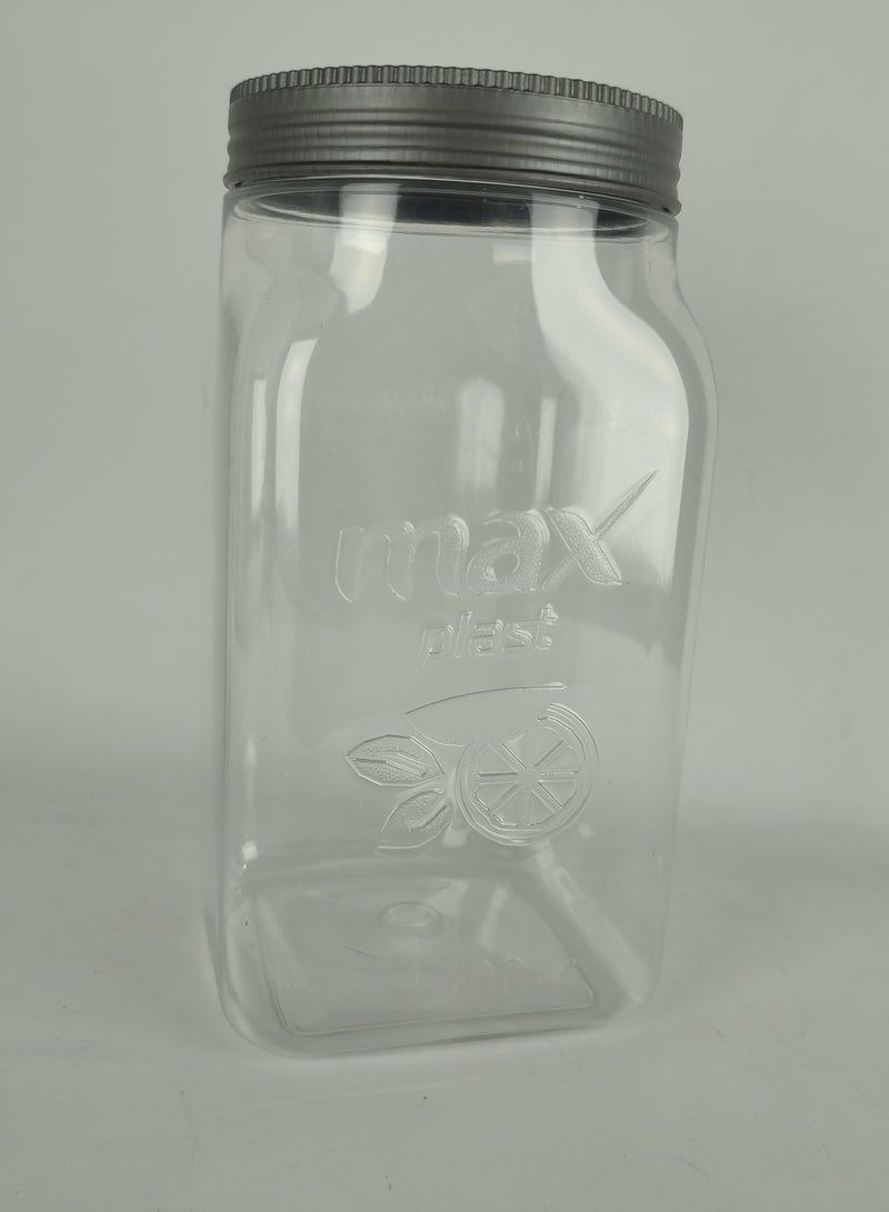 max plast Maxplast High Quality Plastic Storage Jar with Tight Sealing Lid - 1400 ml - Grey Lid - Image 1