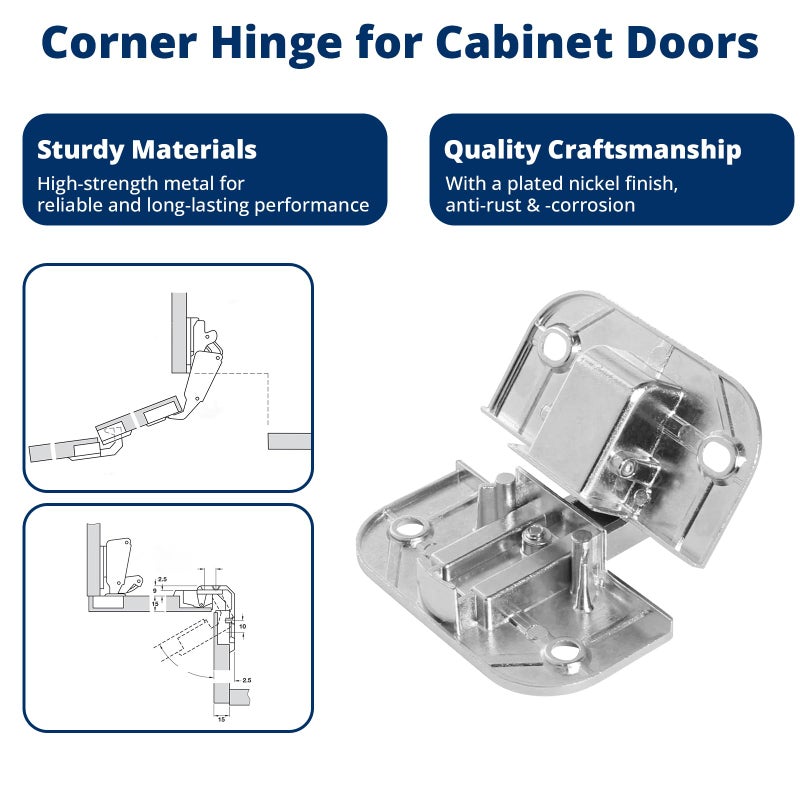 superbobi Adjustable Concealed Pie Cut Corner Hinge 343.90.710 for Cabinet Door, Lazy Susan Hinges Replacement for Mepla SSP 17, 19, and 21 Series Hinges - Image 3