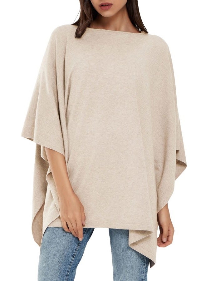 Puli Womens Pullover Poncho Sweater Cashmere Feel Shawl Loose Fitting Ponchos Wraps Baggy Tops for Fall Winter, Barley Twist, One size - Image 1