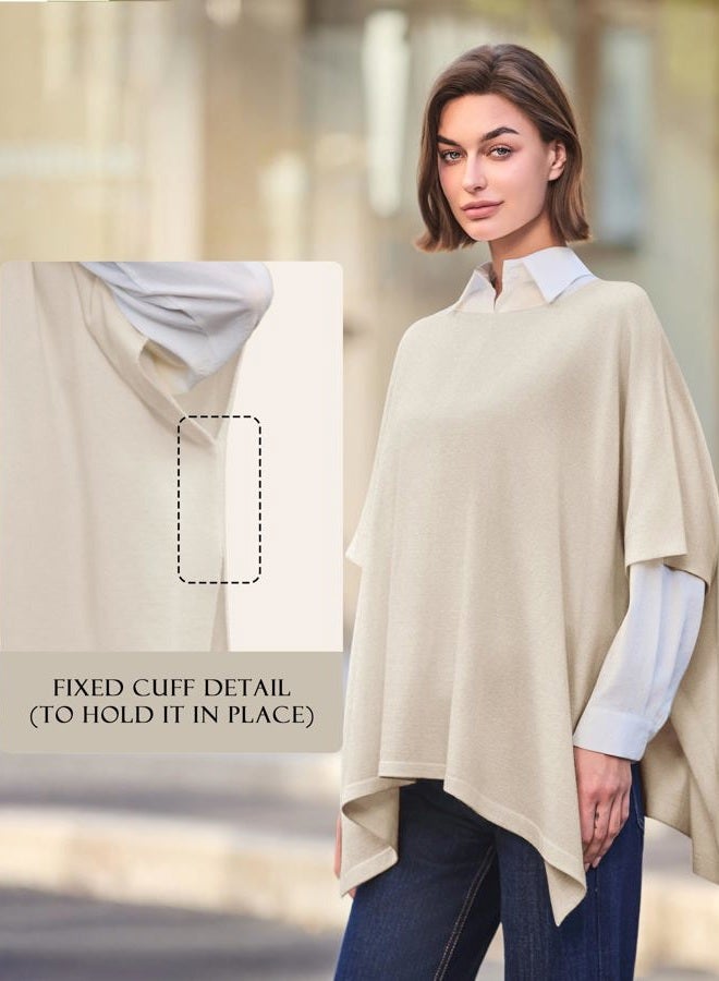 Puli Womens Pullover Poncho Sweater Cashmere Feel Shawl Loose Fitting Ponchos Wraps Baggy Tops for Fall Winter, Barley Twist, One size - Image 3