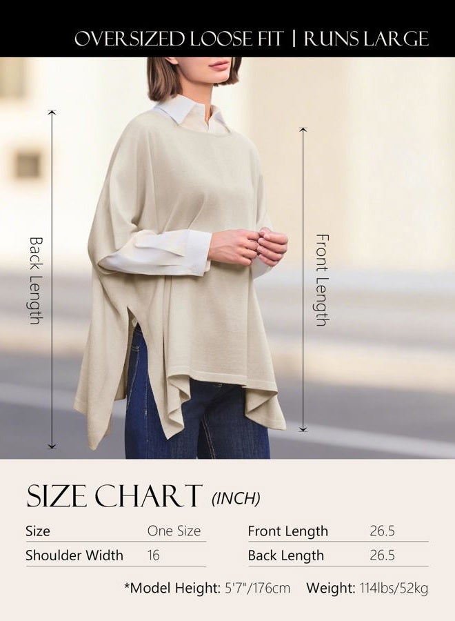 Puli Womens Pullover Poncho Sweater Cashmere Feel Shawl Loose Fitting Ponchos Wraps Baggy Tops for Fall Winter, Barley Twist, One size - Image 4